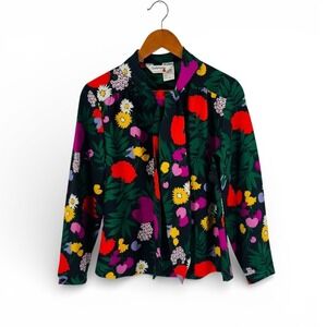 Vintage Lady Arrow Floral Tie Neck Long Sleeve Woven Blouse Black Green 12